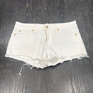 7 For All Mankind White Jean Shorts Distressed Frayed Hem